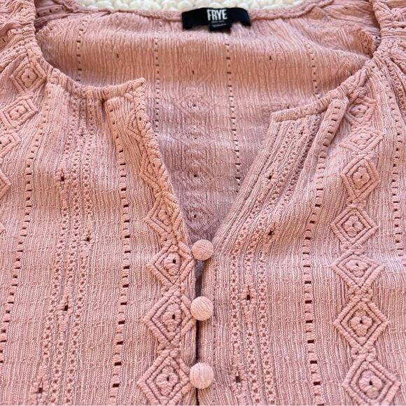 Frye Blush Pink Textured Long Puff Sleeve Western Cottagecore Blouse SZ XL - Picture 12 of 13